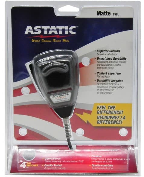Astatic 636L Matte mikrofon CB czarny, gumowany przewód, redukcja szumów, wtyk 4-PIN Uniden/President