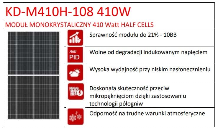 Panel fotowoltaiczny monokrystaliczny Kingdom Solar KD-M410H-108 Half Cell 410W (panel PV)
