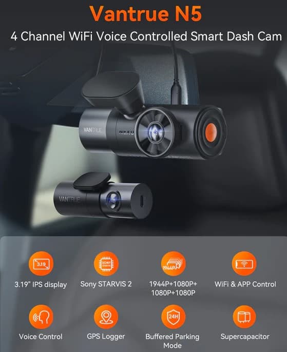 Vantrue N5 4CH przód tył wnętrze x 2 - 360° idealny wideorejestrator np. do TAXI, UBER, BOLT - Łódź, Zbąszyńska 2 (Vantrue Nexus 5)