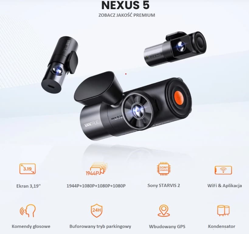 Vantrue N5 4CH przód tył wnętrze x 2 - 360° idealny wideorejestrator np. do TAXI, UBER, BOLT - Łódź, Zbąszyńska 2 (Vantrue Nexus 5)