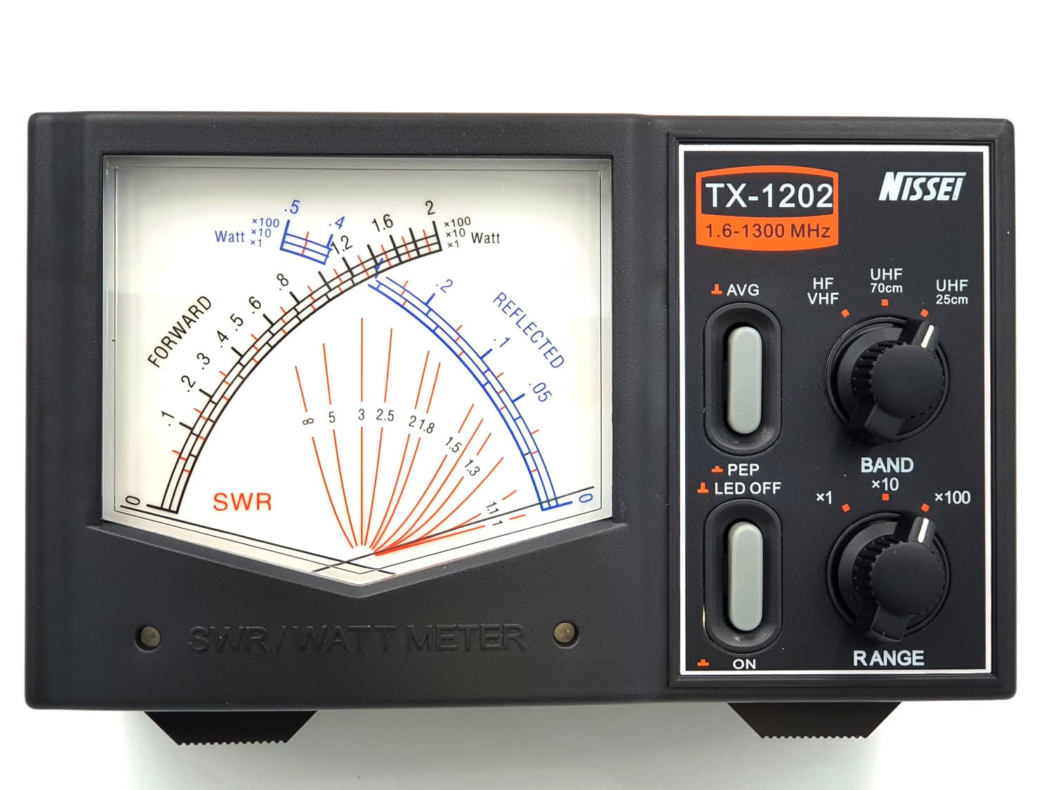Nissei TX-1202 reflektometr krzyżowy 1.6-1300 MHz / 200 W pomiar SWR, mocy, podświetlenie skali (miernik SWR HF VHF UHF)