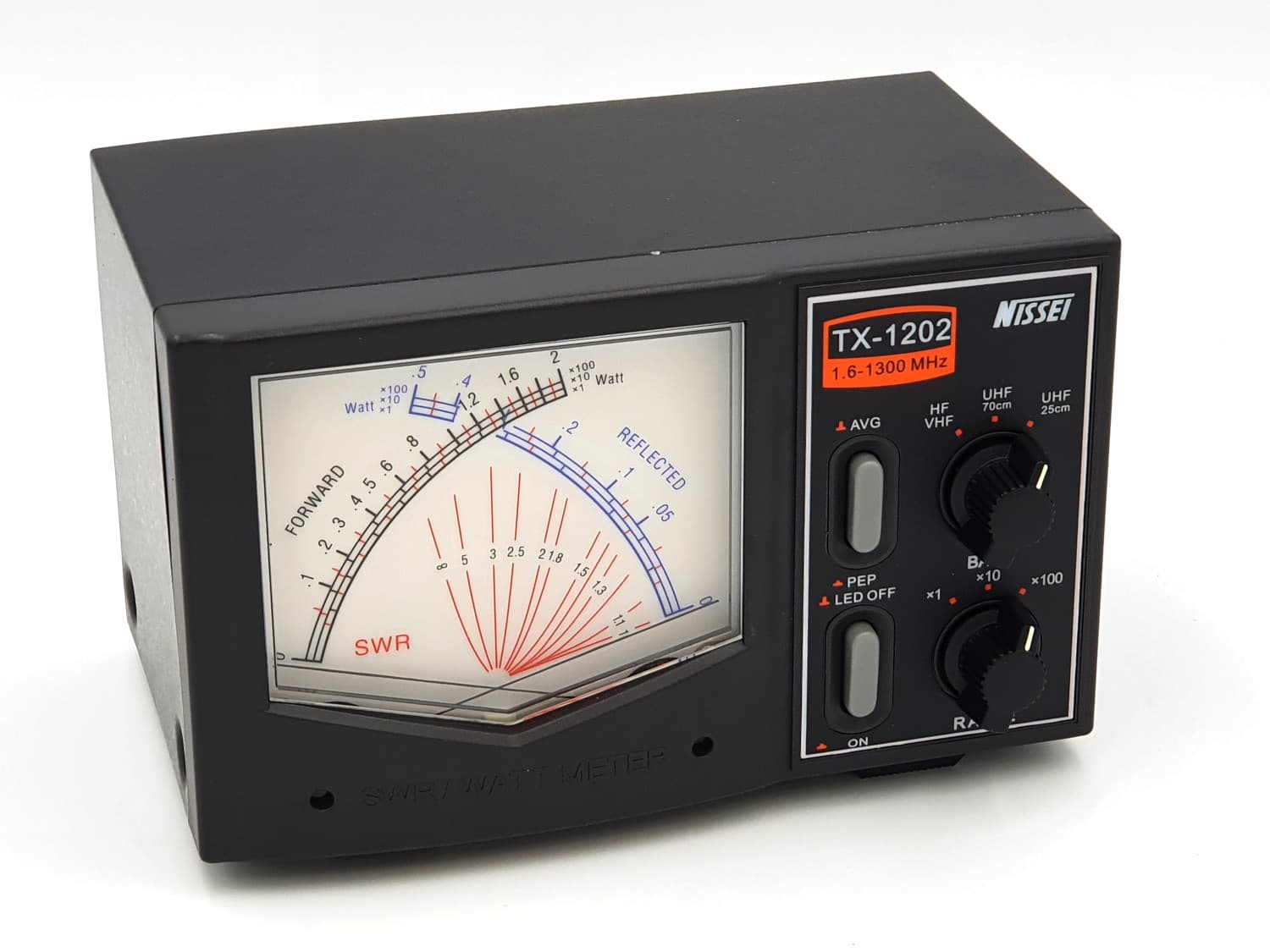 Nissei TX-1202 reflektometr krzyżowy 1.6-1300 MHz / 200 W pomiar SWR, mocy, podświetlenie skali (miernik SWR HF VHF UHF)