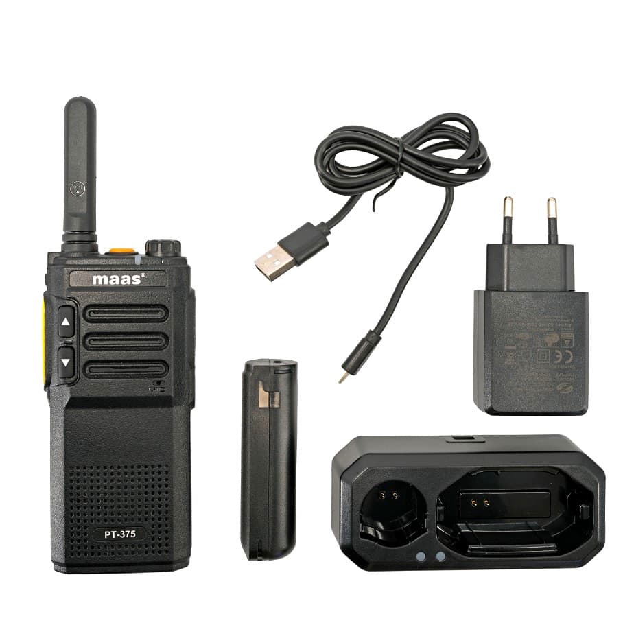 MAAS PT-375 przenośne radio PMR walkie talkie 99 kanałów, VOX, IPX2, duża bateria 2300 mAh