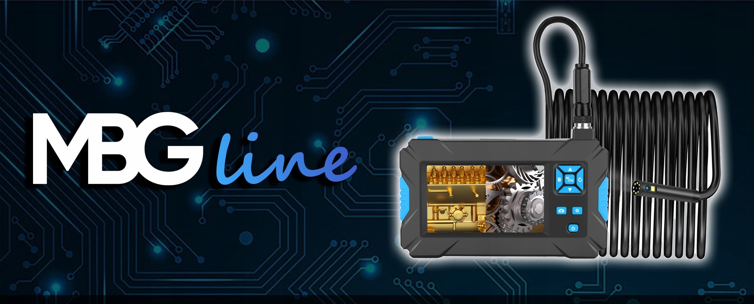 MBG LINE P30 wysokiej klasy endoskop 2 kamery inspekcyjne 1080p FHD, 9x LED, wyświetlacz LCD 4.3", polskie menu, nagrywanie na kartę - sztywny kabel 10m