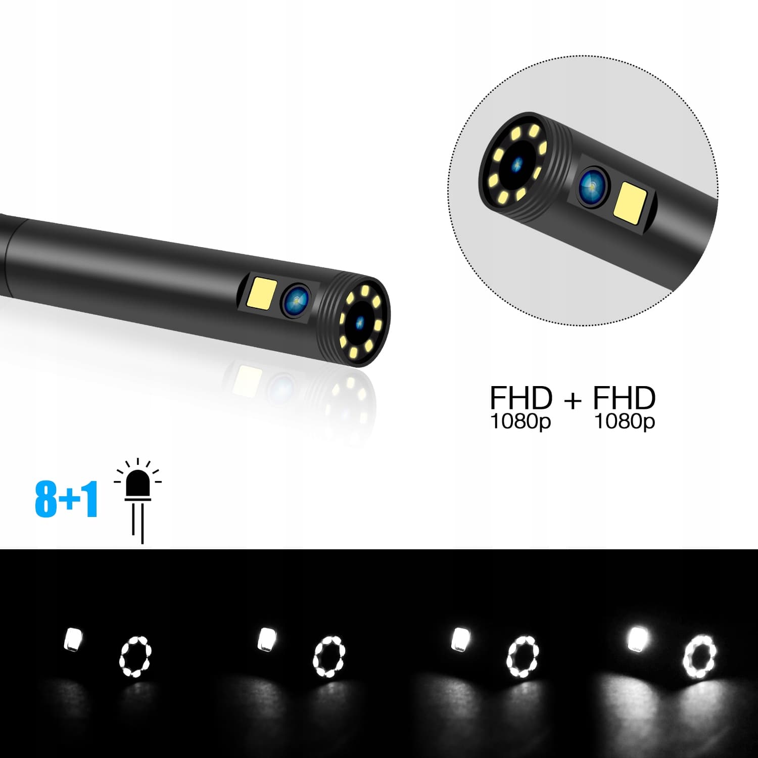 MBG LINE P30 wysokiej klasy endoskop 2 kamery inspekcyjne 1080p FHD, 9x LED, wyświetlacz LCD 4.3", polskie menu, nagrywanie na kartę - sztywny kabel 10m