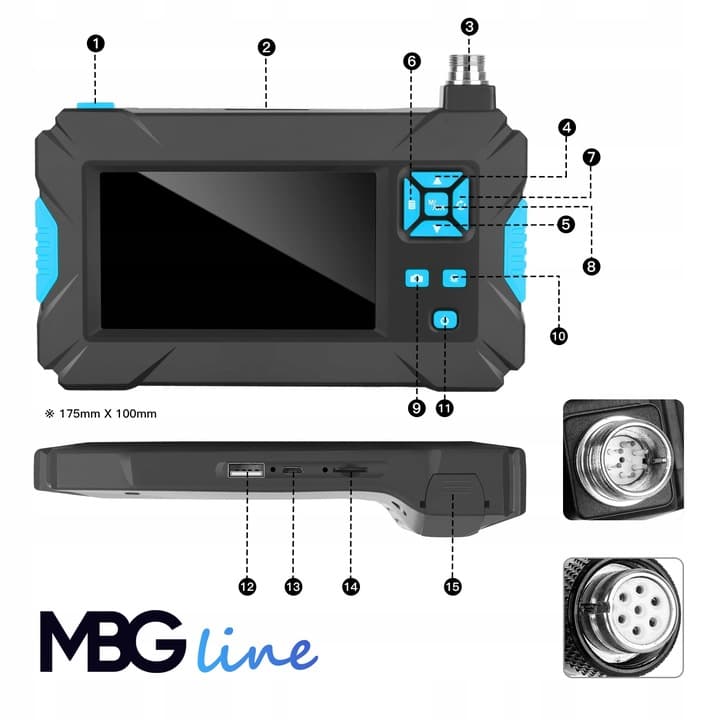 MBG LINE P30 wysokiej klasy endoskop 2 kamery inspekcyjne 1080p FHD, 9x LED, wyświetlacz LCD 4.3", polskie menu, nagrywanie na kartę - sztywny kabel 10m