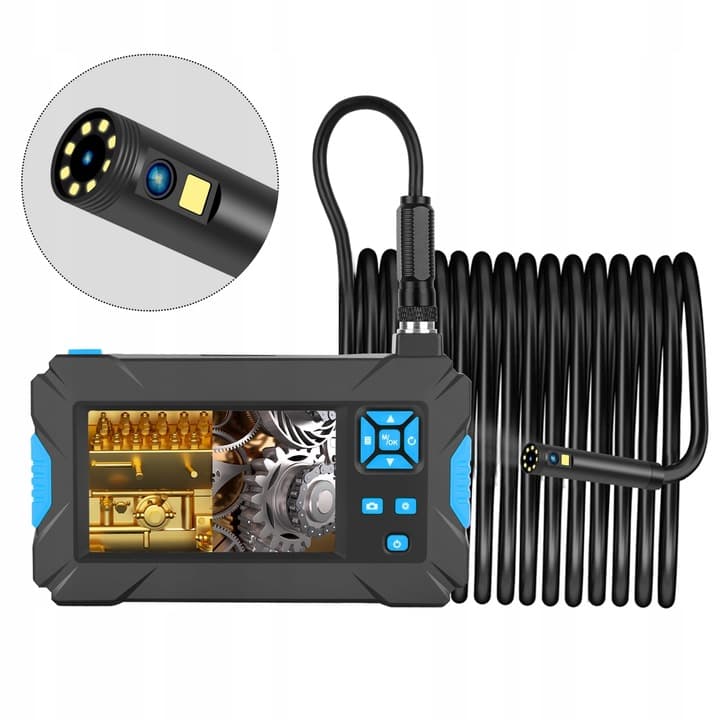 MBG LINE P30 wysokiej klasy endoskop 2 kamery inspekcyjne 1080p FHD, 9x LED, wyświetlacz LCD 4.3", polskie menu, nagrywanie na kartę - sztywny kabel 10m