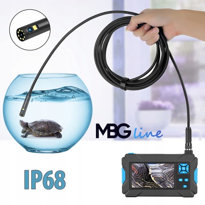 MBG LINE P30 wysokiej klasy endoskop 2 kamery inspekcyjne 1080p FHD, 9x LED, wyświetlacz LCD 4.3", polskie menu, nagrywanie na kartę - sztywny kabel 10m