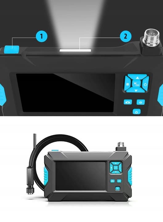 MBG LINE P30 wysokiej klasy endoskop 2 kamery inspekcyjne 1080p FHD, 9x LED, wyświetlacz LCD 4.3", polskie menu, nagrywanie na kartę - sztywny kabel 10m