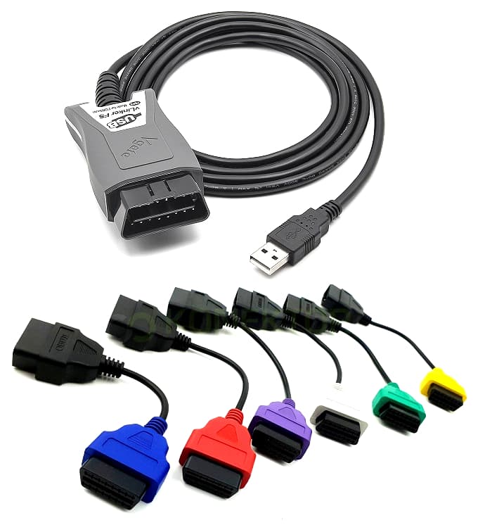 Vgate vLinker FS interfejs OBD-2 USB + komplet adapterów 6szt. do aplikacji Fiat Ecu Scan, Multi Ecu Scan, FORScan - diagnostyka kodowanie Fiat Lancia Alfa Romeo Ford (FiatEcuScan MultiEcuScan)