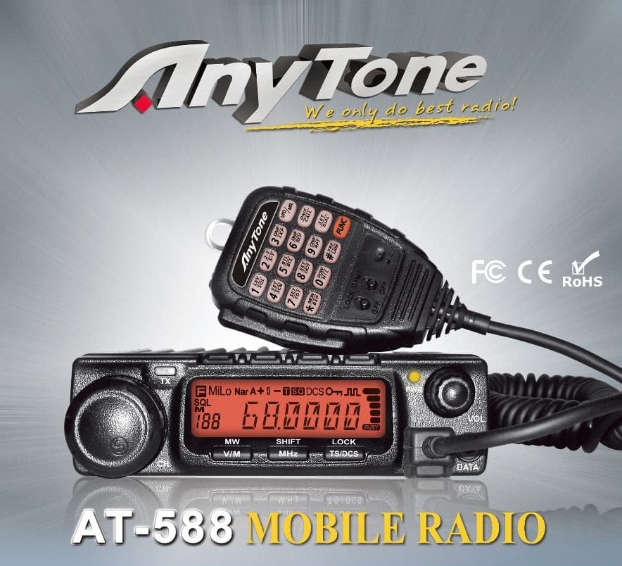 AnyTone AT-588 radiotelefon przewoźno-bazowy 66-88MHz o mocy 35W (także pasmo 4m 70MHz)