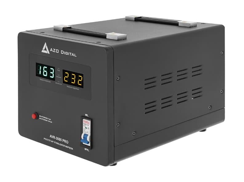 AZO AVR-3000 PRO stabilizator napięcia 3000VA / 3000W, 150÷260 V / 230 V, precyzja 3%, czysty SINUS - np. do agregatu prądotwórczego