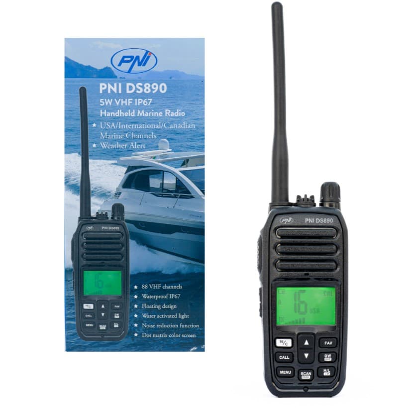 PNI DS890 ręczny radiotelefon morski VHF IP67, pływający, moc 5W, NRC, WX, czujnik wody - możliwość rejestracji w UKE