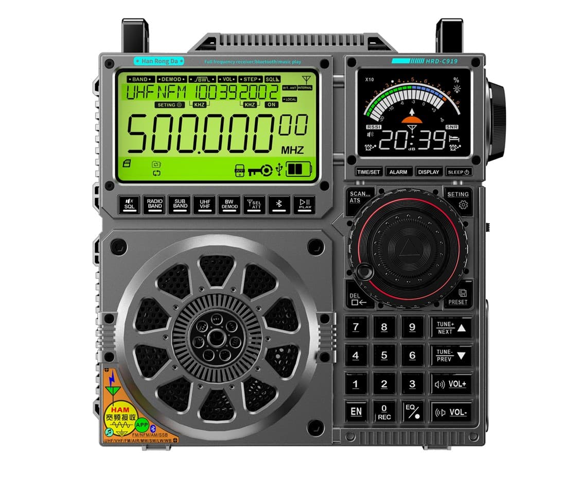 HRD-C919 kompaktowy odbiornik globalny z SSB zakresy LW, MW, SW, HF, FM, VHF, UHF, PMR, CB, pasmo lotnicze, NOAA, Bluetooth - radio ratunkowe