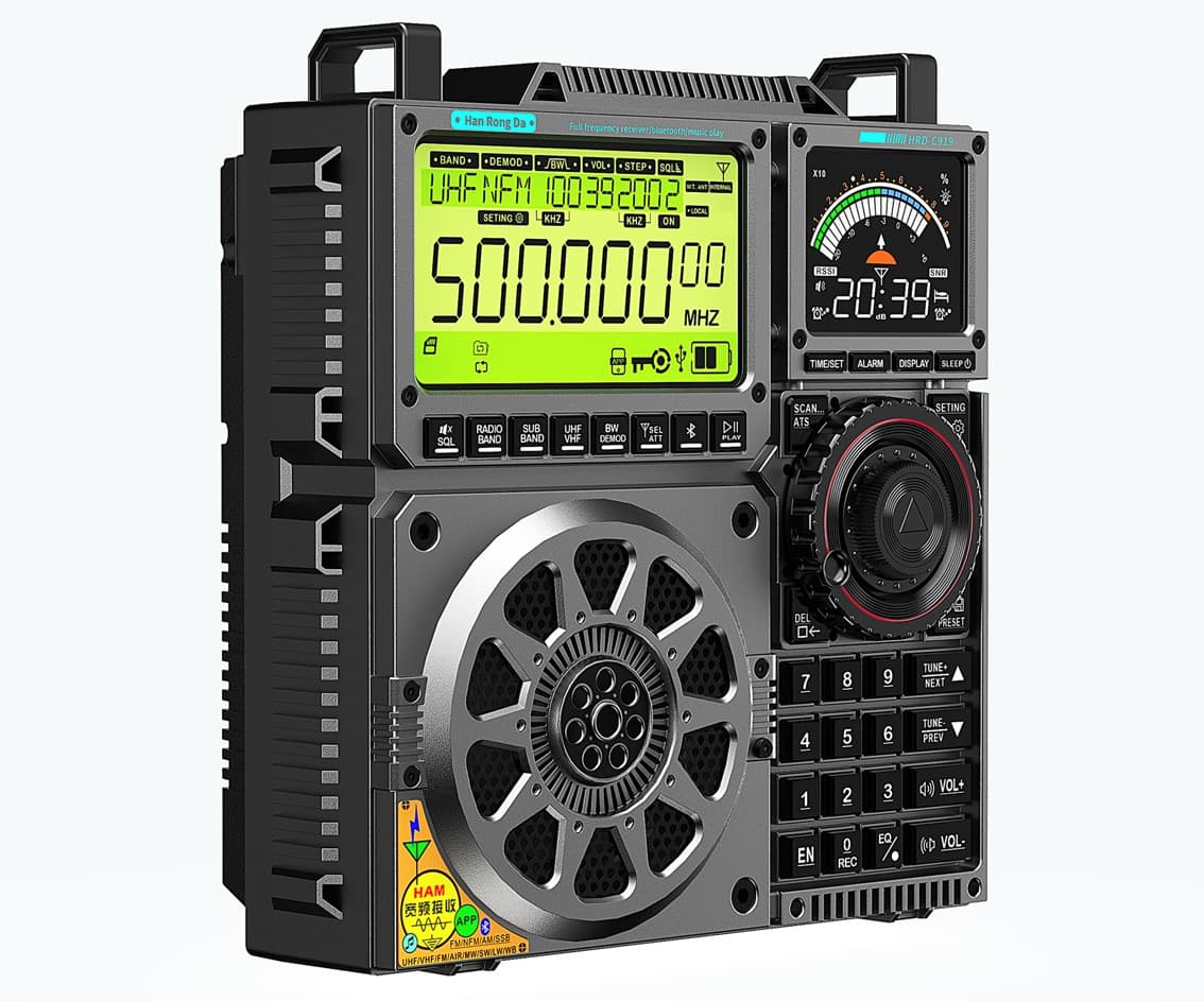 HRD-C919 kompaktowy odbiornik globalny z SSB zakresy LW, MW, SW, HF, FM, VHF, UHF, PMR, CB, pasmo lotnicze, NOAA, Bluetooth - radio ratunkowe