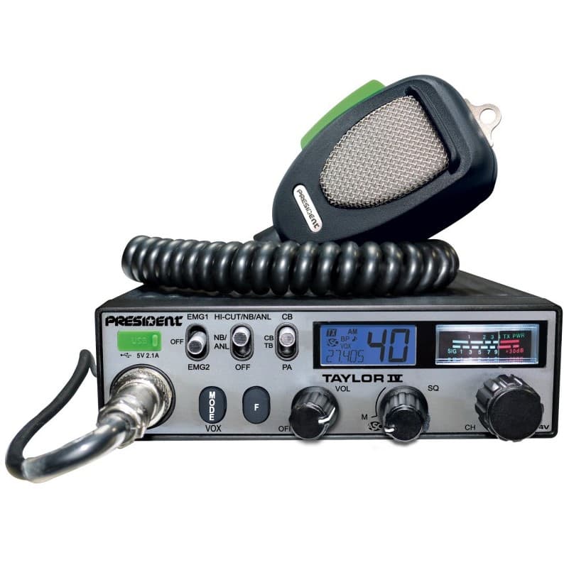 PRESIDENT TAYLOR IV DM, CB radio ASC, AM/FM, zasilanie 12/24V, ładowarka USB, 7 kolorów LCD + mikrofon President DIGIMIKE