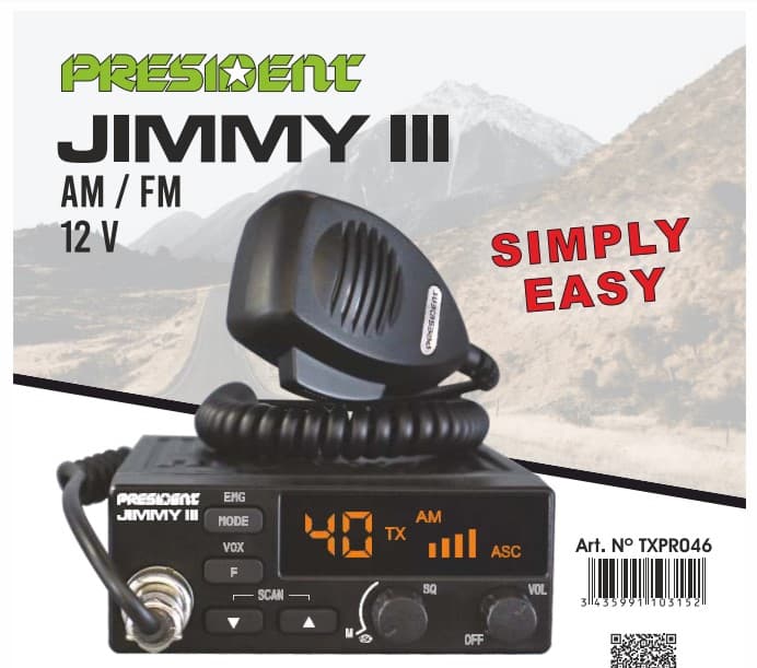 PRESIDENT JIMMY III VOX CB radio z ASC, kompaktowe wymiary, bardzo prosta obsługa, wyświetlacz LCD, zasilanie 12V - idealne do TIR, BUS