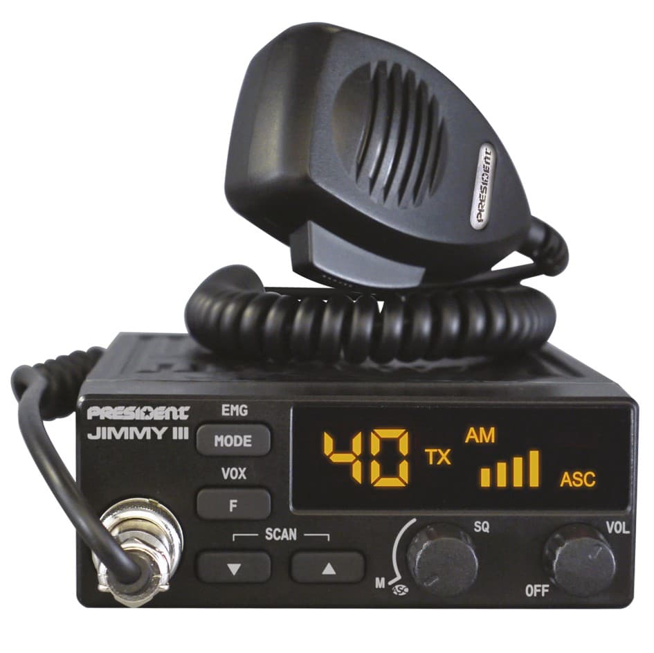 PRESIDENT JIMMY III VOX CB radio z ASC, kompaktowe wymiary, bardzo prosta obsługa, wyświetlacz LCD, zasilanie 12V - idealne do TIR, BUS
