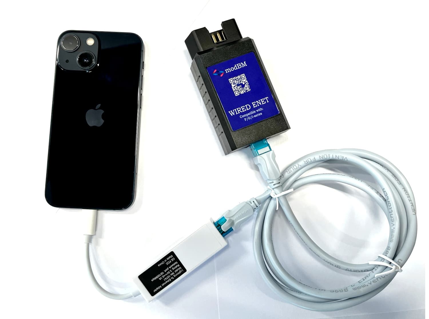 Kabel BMW seria F, G, I ENET + adapter Lightning do smartfonów Apple iPhone - kodowanie/diagnostyka BimmerCode, BimmerLink, MHD, xHP, xDelete, bootmod3