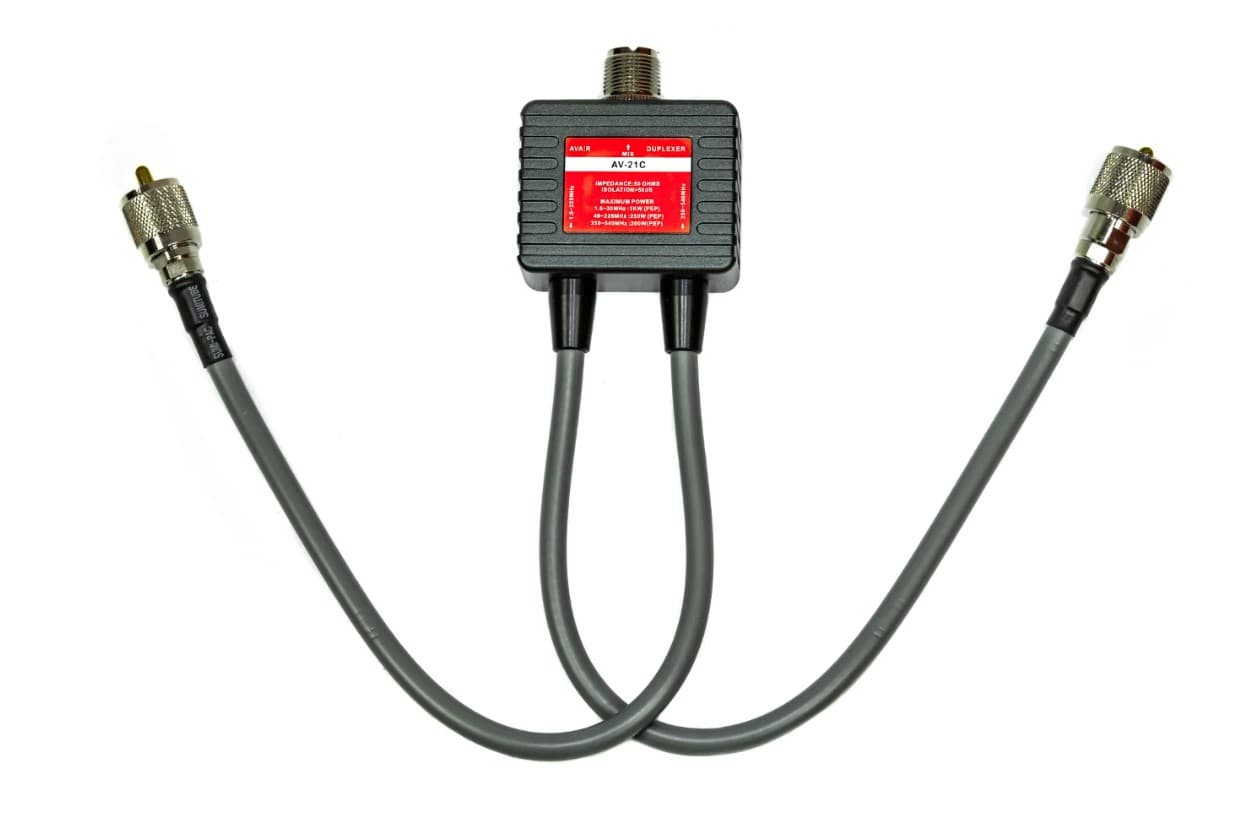 Duplexer AVAIR AV-21C 1.6-225MHz/350-540MHz mikser antenowy / duplekser HF+VHF/UHF wtyki PL-259+N / gniazdo N (AV-21CNMNM)