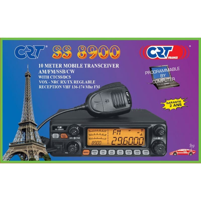 CRT SS 8900 radiotelefon amatorski 10m AM/FM/SSB 60W, CTCSS/DTMF, NRC, VOX, odbiornik VHF 136-174MHz (następca CRT 7900 V TURBO)