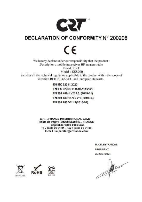 CRT SS 8900 radiotelefon amatorski 10m AM/FM/SSB 60W, CTCSS/DTMF, NRC, VOX, odbiornik VHF 136-174MHz (następca CRT 7900 V TURBO)