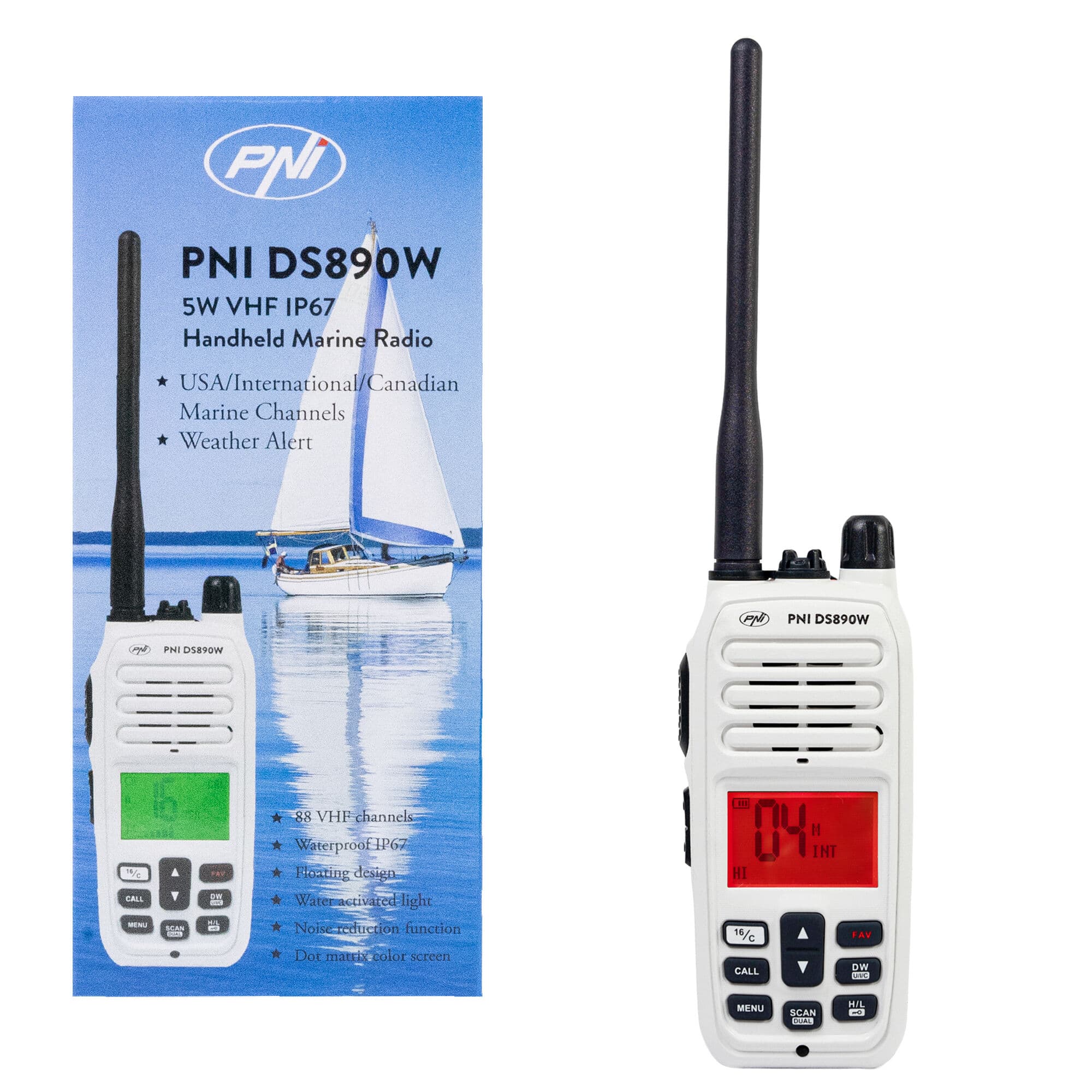PNI DS890W WHITE ręczny radiotelefon morski VHF IP67, pływający, moc 5W, NRC, WX, czujnik wody - możliwość rejestracji w UKE