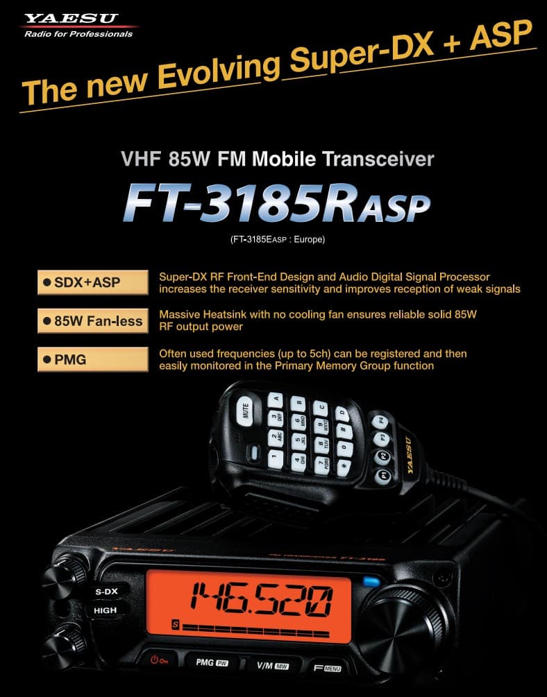 Yaesu FT-3185E ASP radiotelefon amatorski VHF duża moc 80W, 144MHz FM, ASP (DSP), Made in Japan