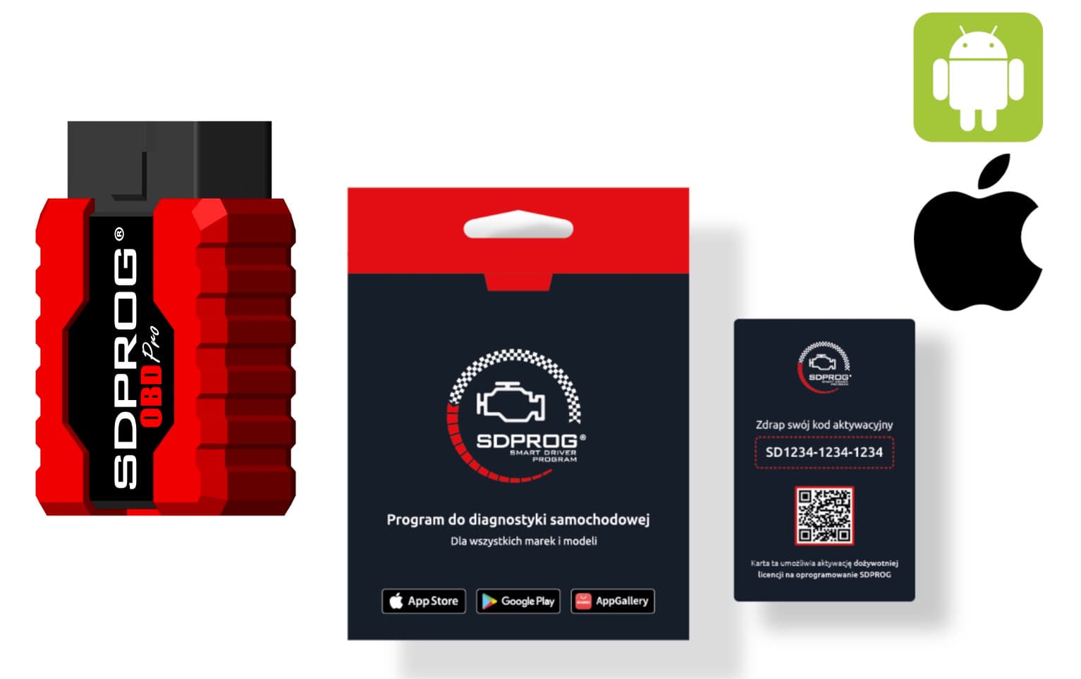 SDPROG OBD PRO interfejs diagnostyczny OBD2 + LICENCJA - oprogramowanie po polsku kompletny zestaw diagnostyczny iOS / Android