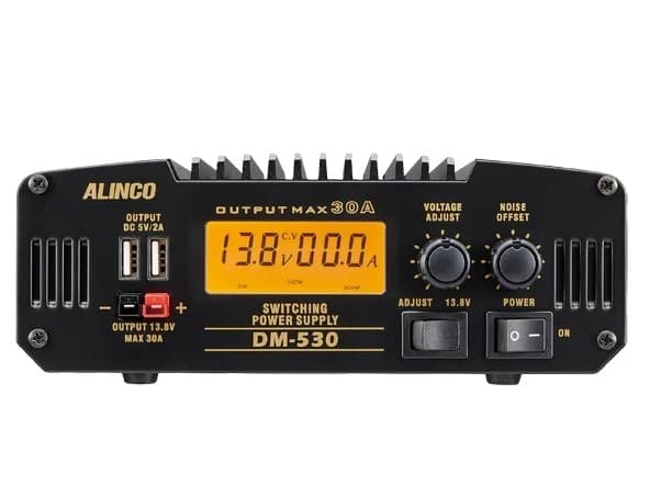 Alinco DM-530E kompaktowy zasilacz impulsowy 30A cyfrowy wskaźnik V/A, regulacja napięcia 5-15V, gniazda Anderson, USB