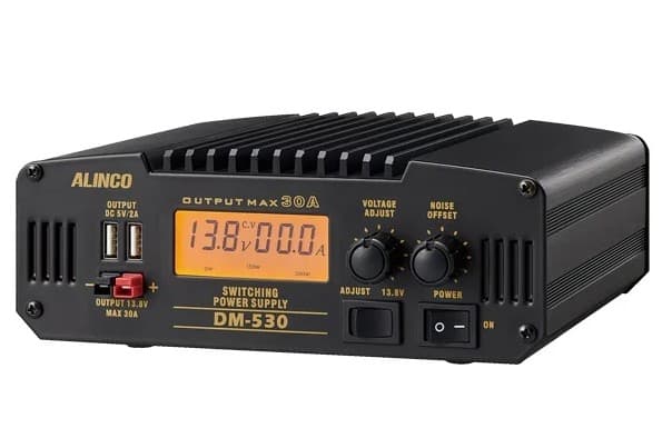 Alinco DM-530E kompaktowy zasilacz impulsowy 30A cyfrowy wskaźnik V/A, regulacja napięcia 5-15V, gniazda Anderson, USB