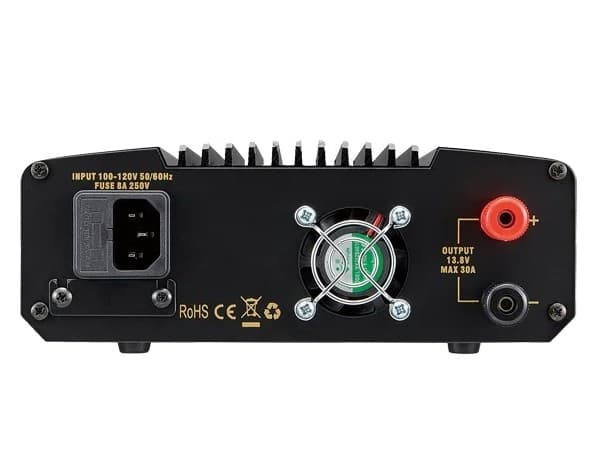 Alinco DM-530E kompaktowy zasilacz impulsowy 30A cyfrowy wskaźnik V/A, regulacja napięcia 5-15V, gniazda Anderson, USB