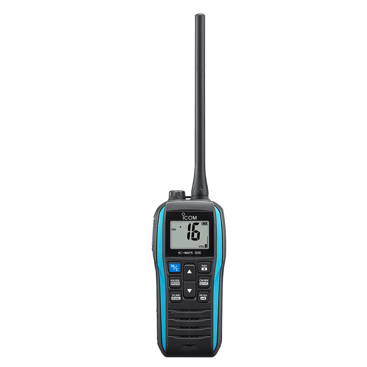 Icom IC-M25 EURO EVO Marine Blue ręczny radiotelefon morski / jachtowy WODOODPORNY IPX7, pływający, moc 5W, USB-C Made in Japan (następca Icom IC-M25 EURO, IC-M23)