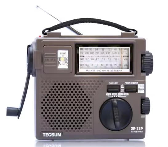 TECSUN GR-88P odbiornik globalny przenośny MW / SW / FM, latarka, alarm, dynamo, polska instrukcja - radio dla preppersa, survival
