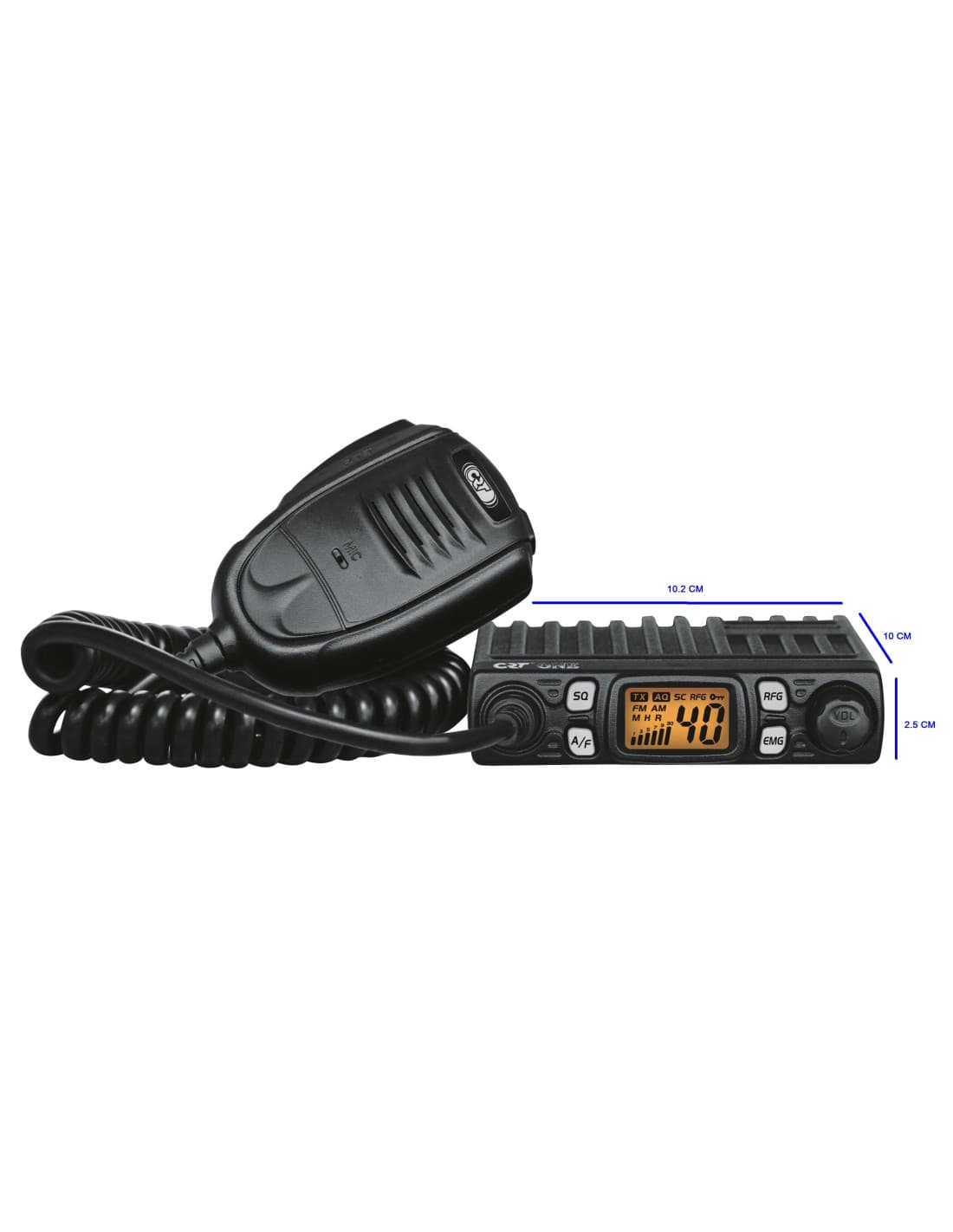 CRT ONE V ultra kompaktowe CB radio z VOX, automatyczną blokadą szumów i RF Gain (najnowsza wersja V)