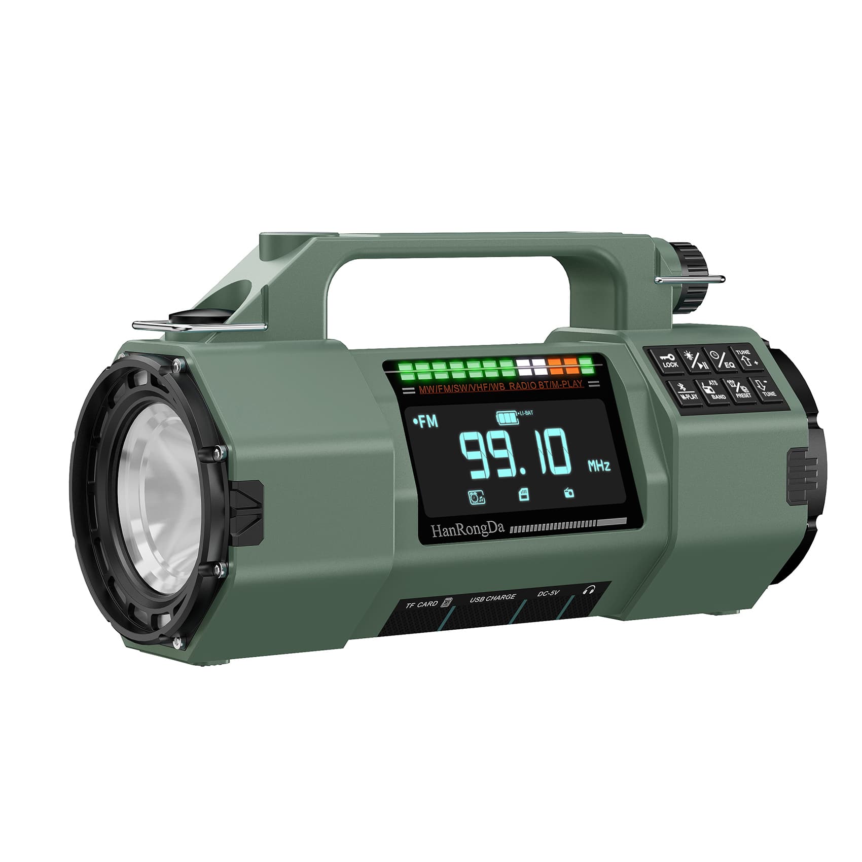 HRD-908 odbiornik globalny przenośny MW / SW / VHF / FM, latarka, alarm, dynamo, polska instrukcja - radio dla preppersa, survival
