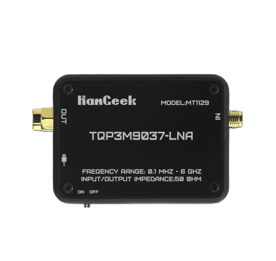 HamGeek MT1129 RF Low Noise Amplifier wzmacniacz odbioru do odbiornika SDR / skanera - zakres pracy 0,1MHz-6GHz, wbudowany akumulator