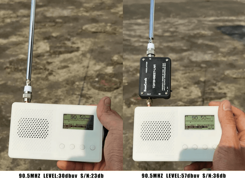 HamGeek MT1129 RF Low Noise Amplifier wzmacniacz odbioru do odbiornika SDR / skanera - zakres pracy 0,1MHz-6GHz, wbudowany akumulator