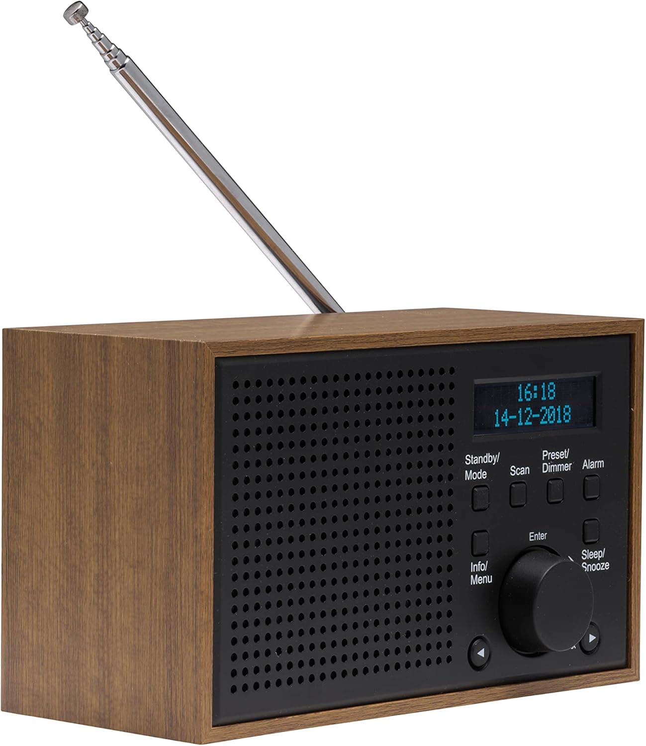 DENVER DAB-46 przenośne radio cyfrowe DAB+ / FM z budzikiem w eleganckiej drewnianej obudowie