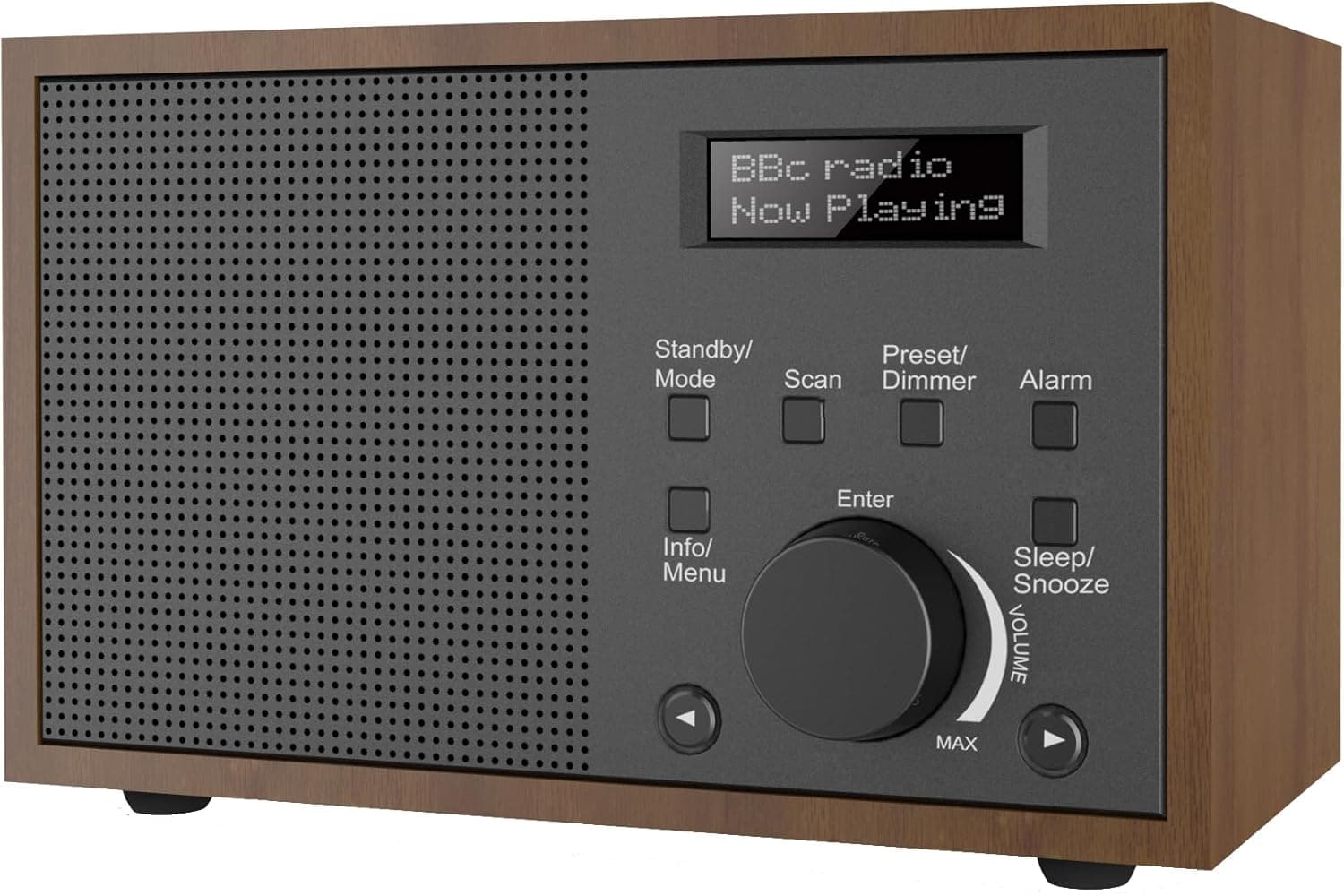 DENVER DAB-46 przenośne radio cyfrowe DAB+ / FM z budzikiem w eleganckiej drewnianej obudowie
