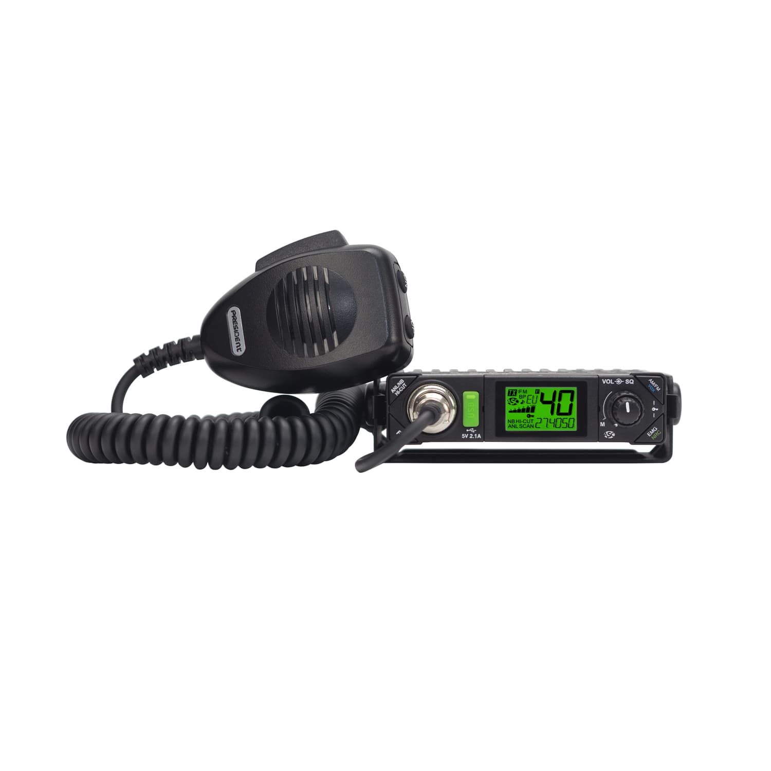 PRESIDENT BILL 2+ ASC ultra kompaktowe CB radio do dyskretnego montażu, ASC, filtr NRC, "President Channels" * najnowsza wersja President Bill II *