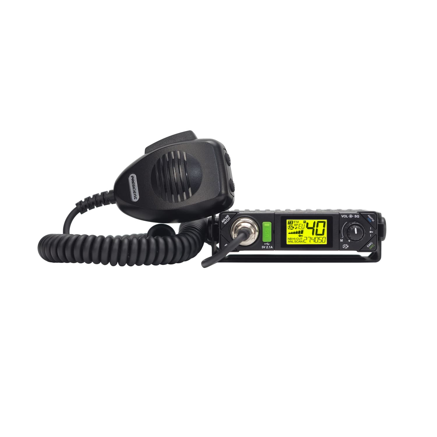 PRESIDENT BILL 2+ ASC ultra kompaktowe CB radio do dyskretnego montażu, ASC, filtr NRC, "President Channels" * najnowsza wersja President Bill II *