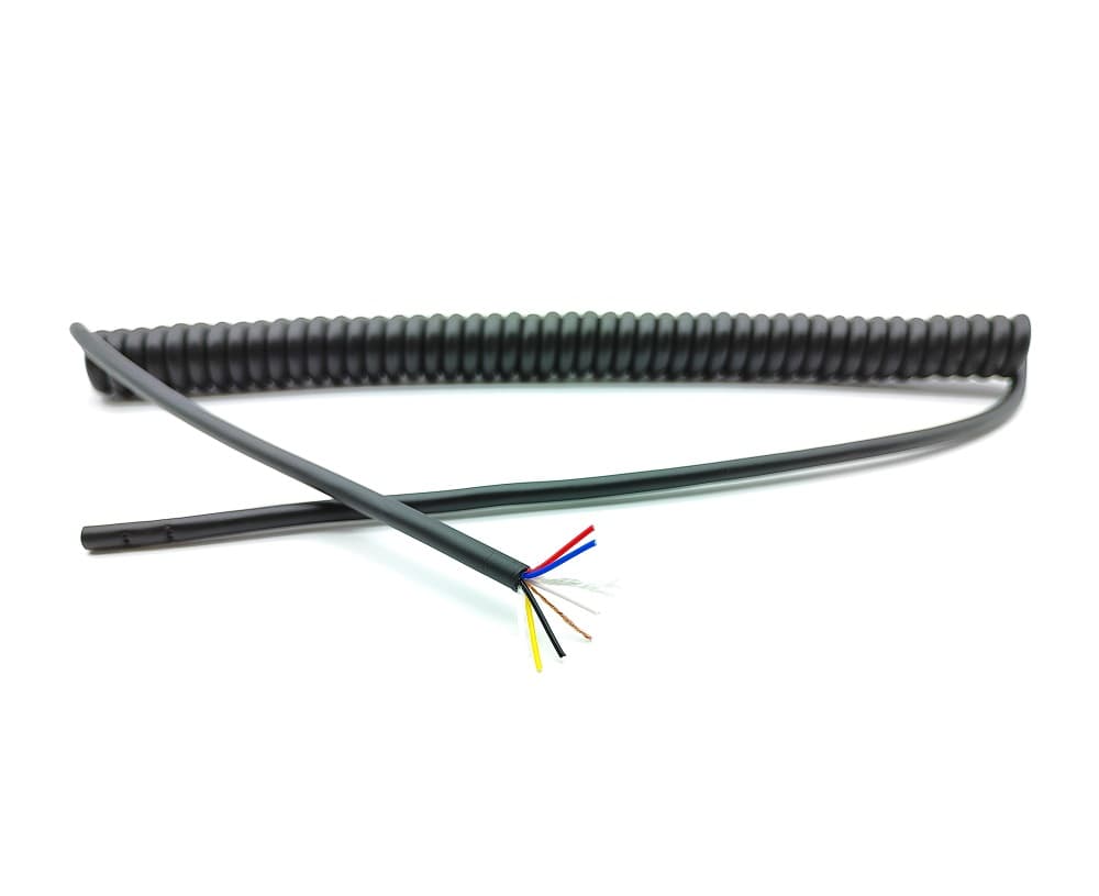 Elastyczny kabel mikrofonowy 5 żył + oplot - spiralny przewód mikrofonowy długość 200cm (np. do mikrofonu CB, sterownika, pilota łóżka itp.)