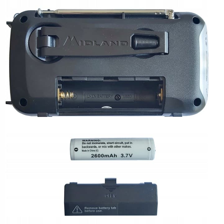 Midland ER100 przenośne radio awaryjne AM/FM z dynamem, latarką LED i powerbankiem - radio dla preppersa, survival