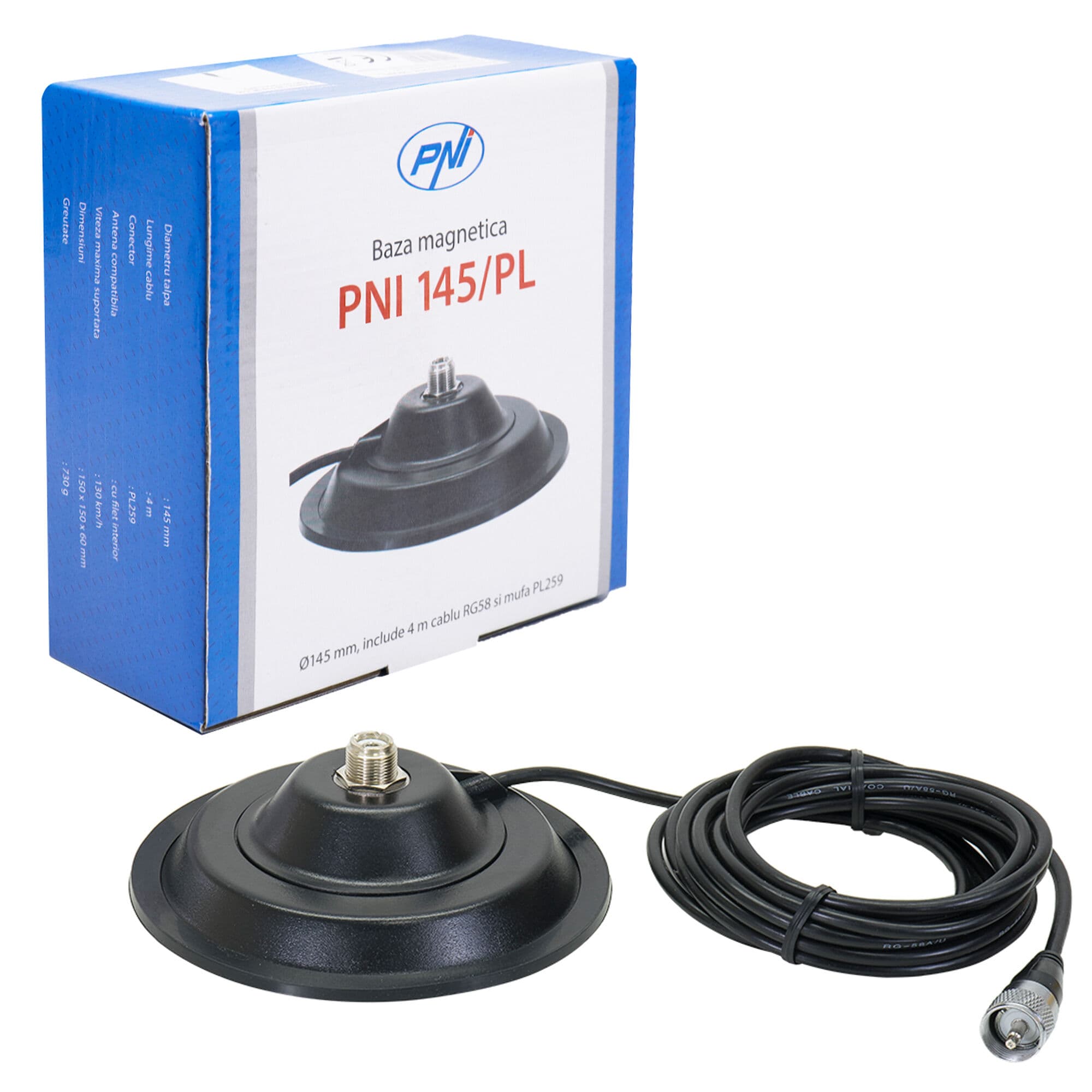 PNI 145/PL podstawa magnetyczna 145mm kabel 4m wtyk UC-1 / magnes do anten CB HF VHF UHF