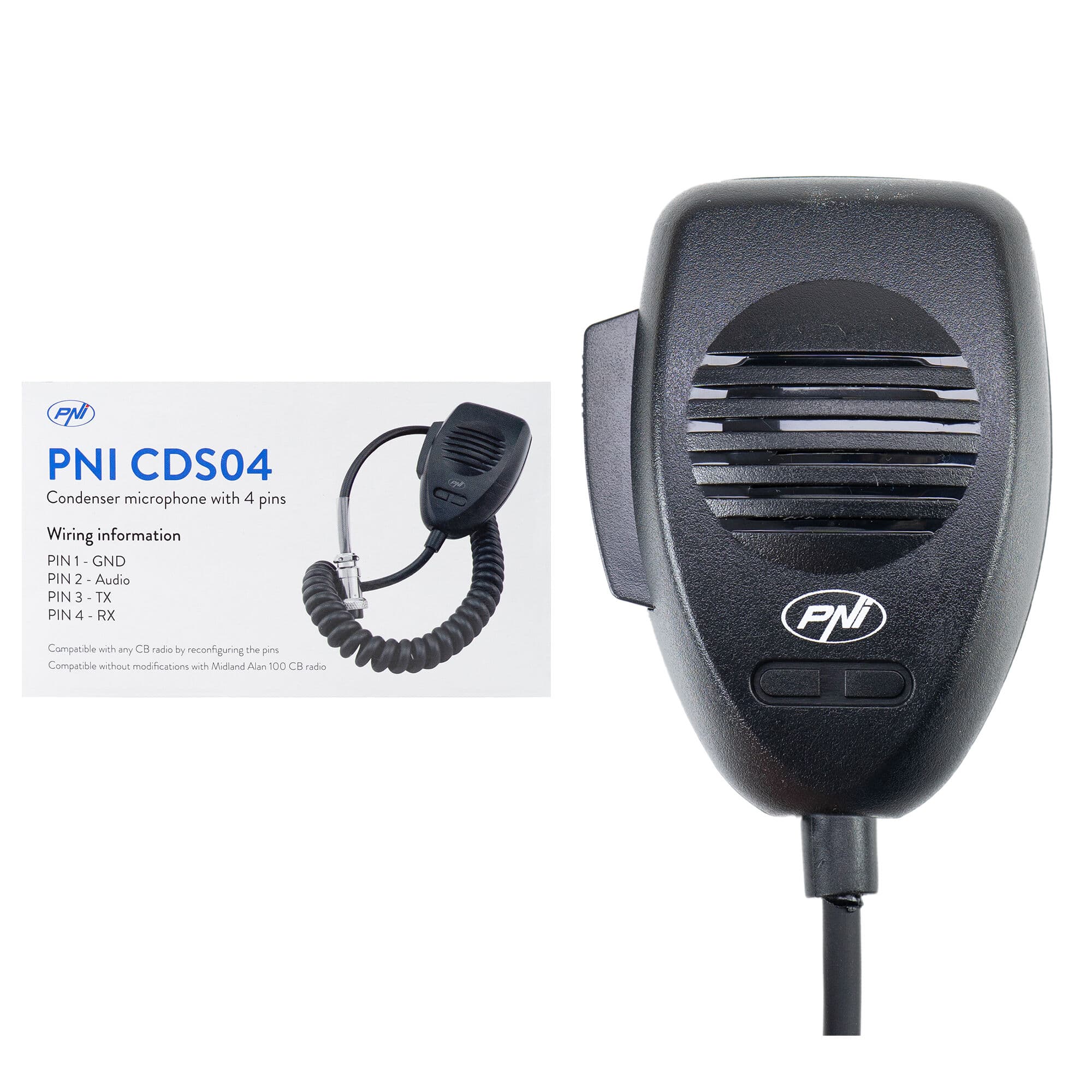 PNI CDS04 mikrofon do CB radia - wtyk 4-pin np. do Uniden 520, Alan 109, Alan 100, ONWA MK3, President 4-pin - wkładka elektretowa