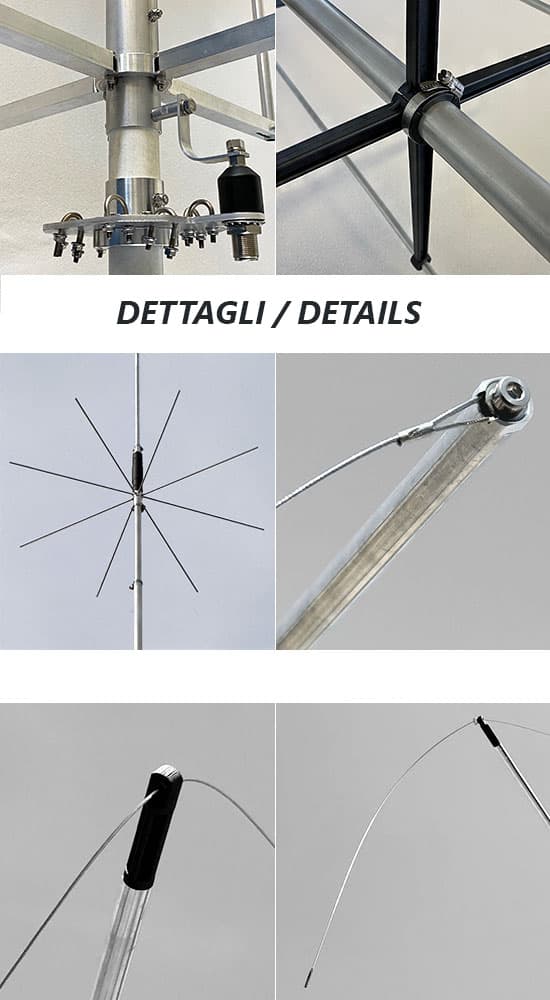 GRAZIOLI MV7 antena wielopasmowa HF/VHF 7-50MHz - 1/4 fali pasma 40, 20, 17, 15, 12, 10, 6m - długość 897cm