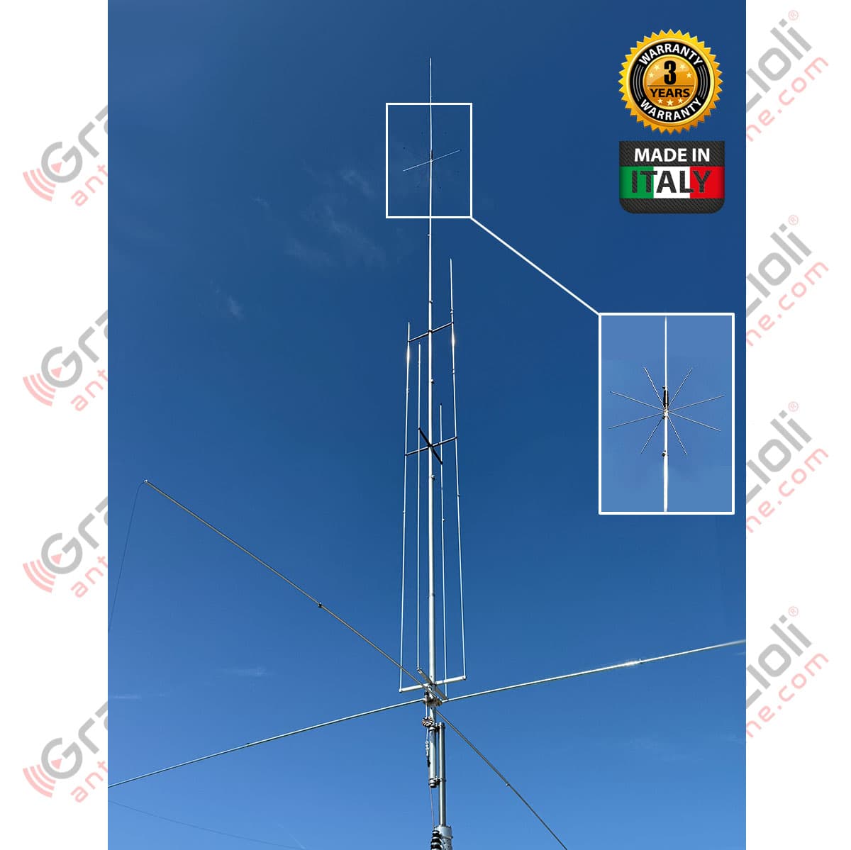 GRAZIOLI MV7 antena wielopasmowa HF/VHF 7-50MHz - 1/4 fali pasma 40, 20, 17, 15, 12, 10, 6m - długość 897cm
