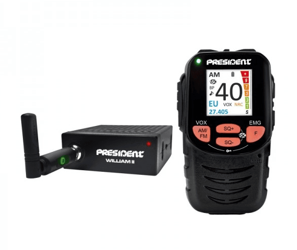 PRESIDENT WILLIAM II CB radio z bezprzewodowym mikrofonem - dyskretny montaż, ASC, ANL, NRC, AM/FM, zasilanie 12/24V