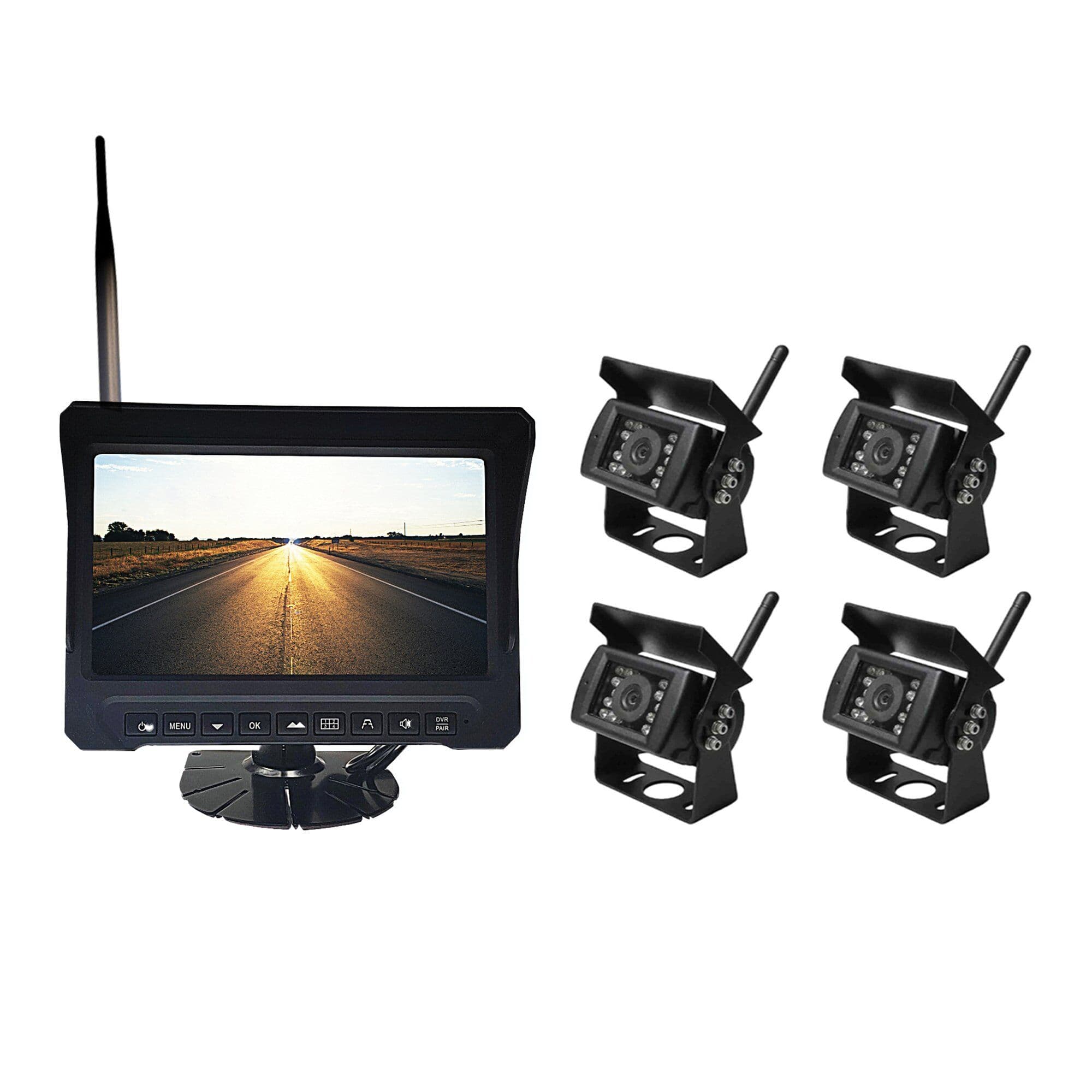 PNI TRK504 bezprzewodowe 4 kamery cofania z monitorem LCD - nagrywanie, micro SD, diody IR - zestaw do samochodów ciężarowych, busów, maszyn itp.